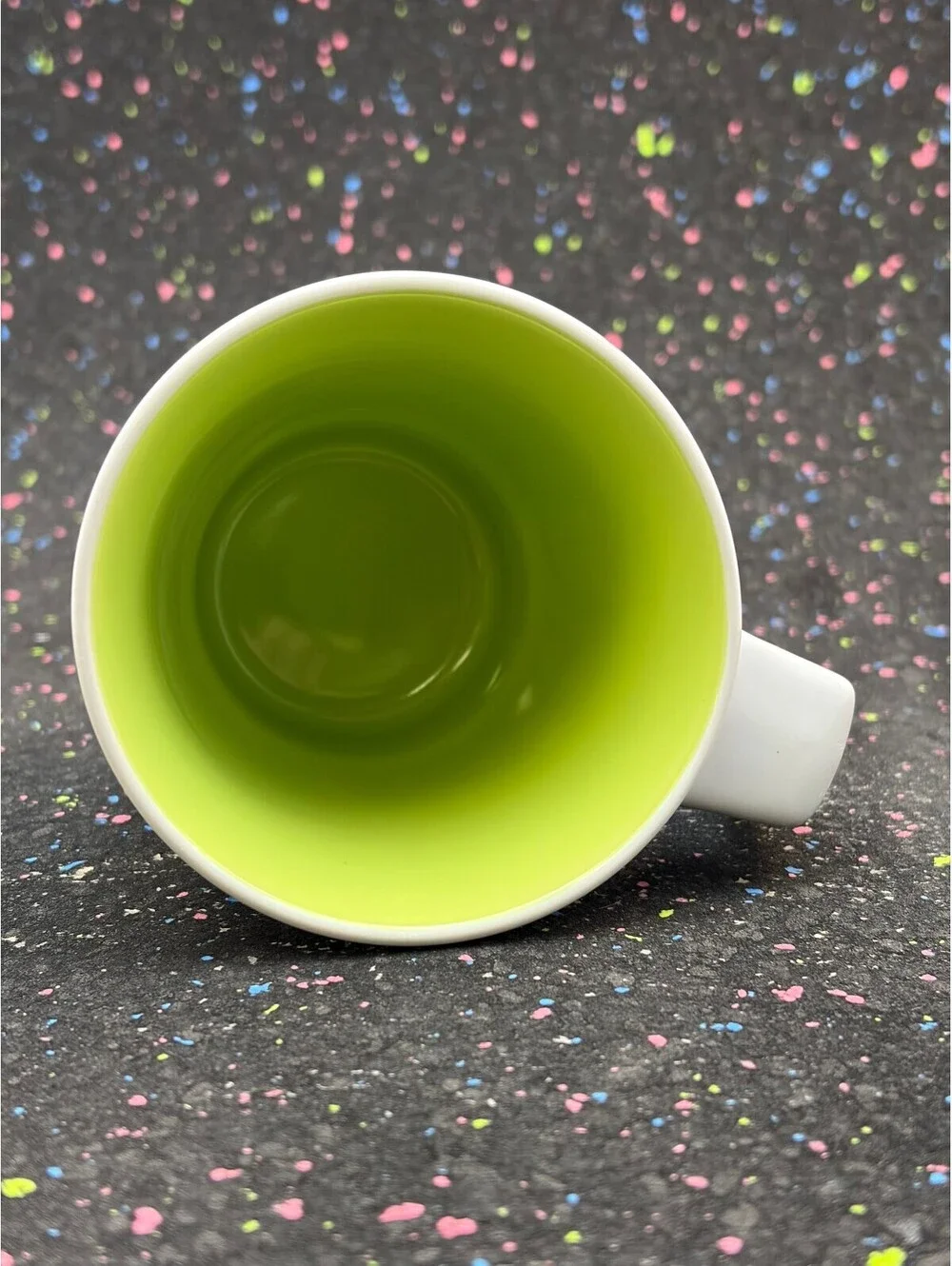 IKEA White and Lime Green Ceramic Coffee Mug with Handle